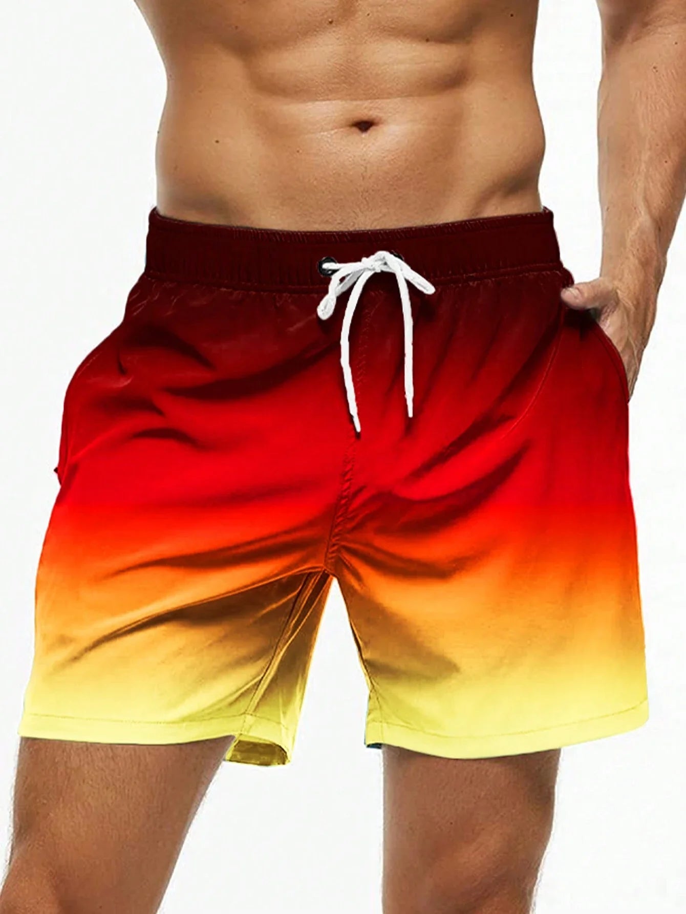 Pantaloncini Da Mare Uomo Gradiente Color Block Elastico Vita Coulisse Estate Traspiranti Stampa 3D Streetwear Corti