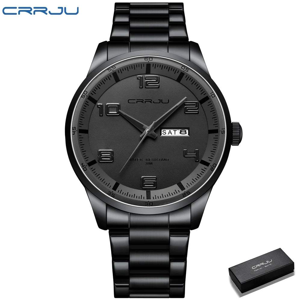 CRRJU Orologi Da Uomo Nuovi Casual Business Cinturino In Acciaio Inox Quarzo Con Data Lancette Luminose
