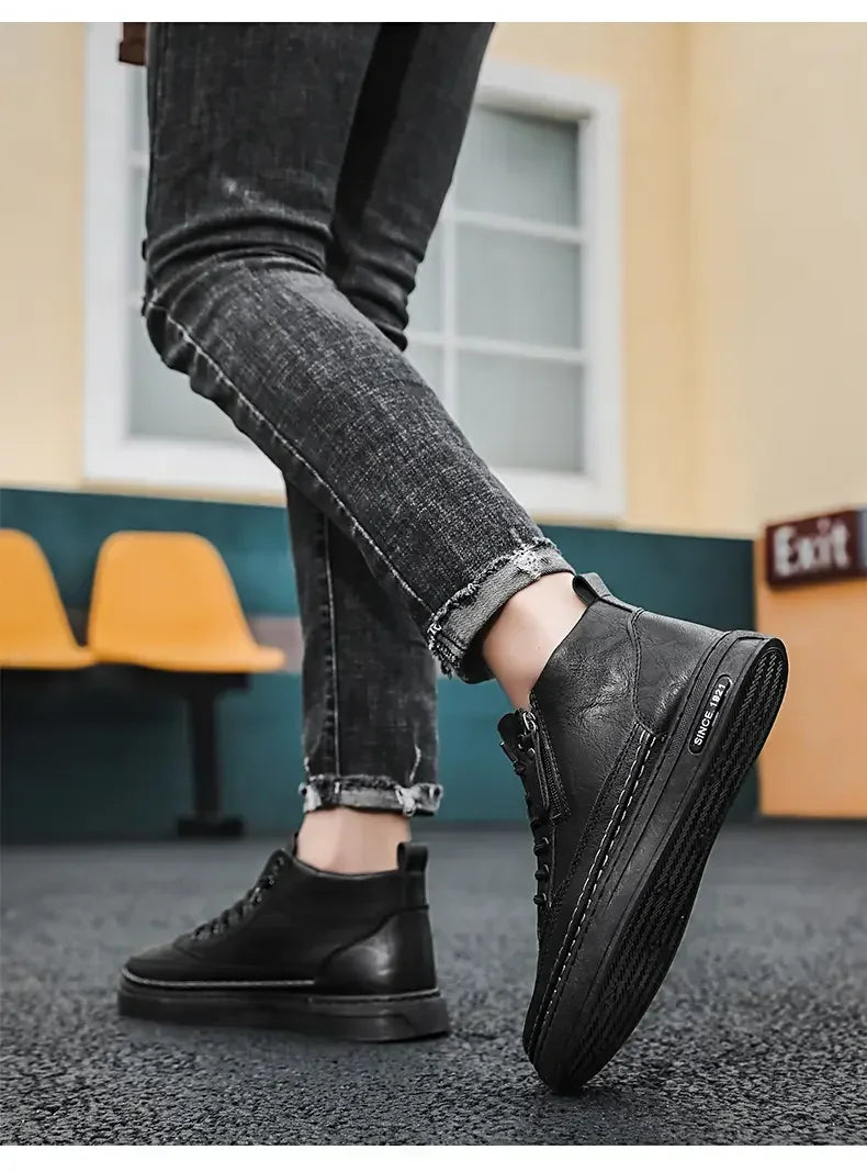 Stivali Da Uomo In Pelle Invernali Alti Scarpe Moda Stivaletto Casual Da Lavoro All Aperto Sneakers Maschili Novità