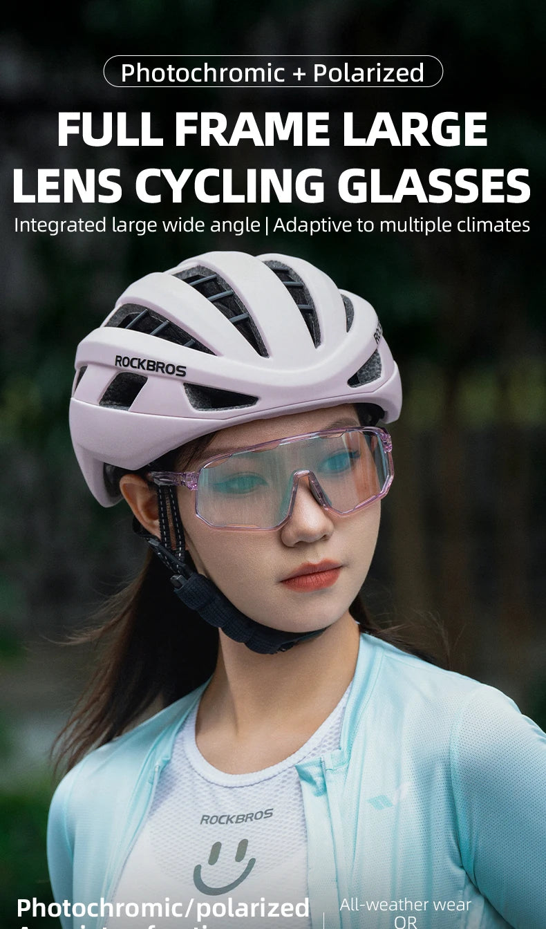 Rockbros Occhiali Da Ciclismo Unisex Polarizzati Fotocromatici Da Sole Con Montatura Grande UV400 E Due Lenti