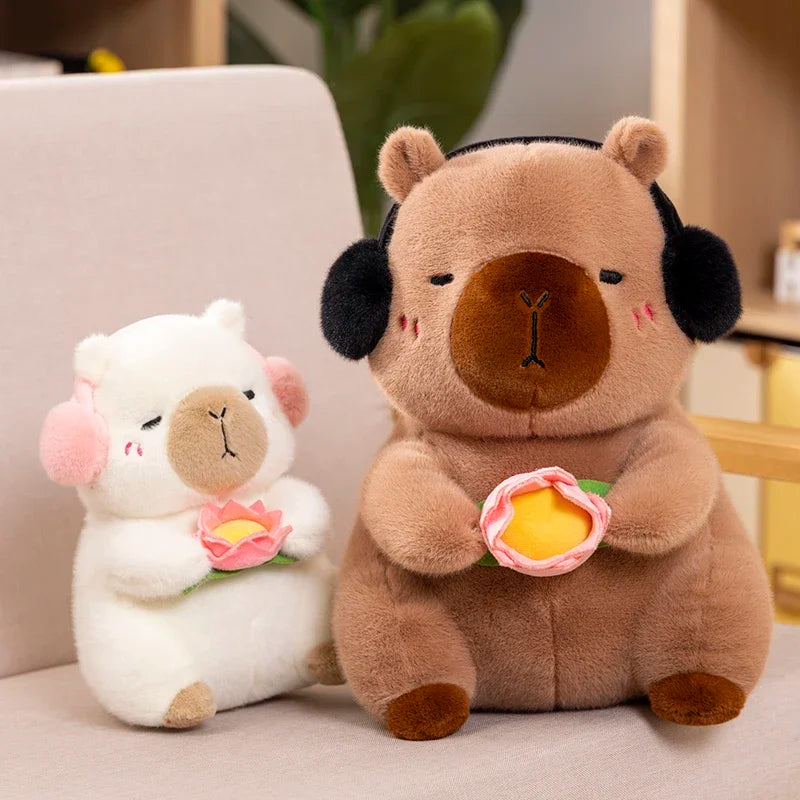 Simpatico Peluche Capibara Che Tiene Fiore Di Loto Morbido Giocattolo Per Bambini Regalo Compleanno Natale