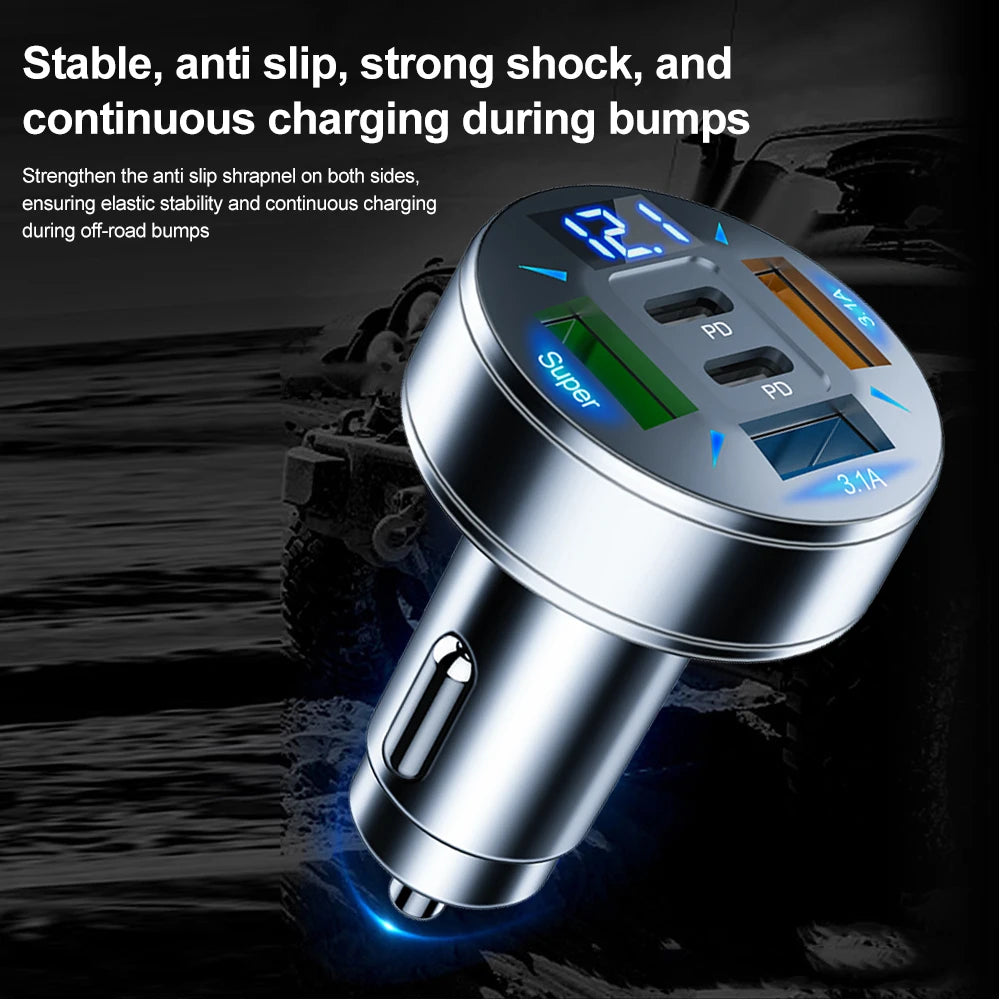 Caricabatteria Auto Kebidumei 250 W a 5 Porte Ricarica Rapida PD QC3.0 USB C per IPhone Samsung Huawei Xiaomi
