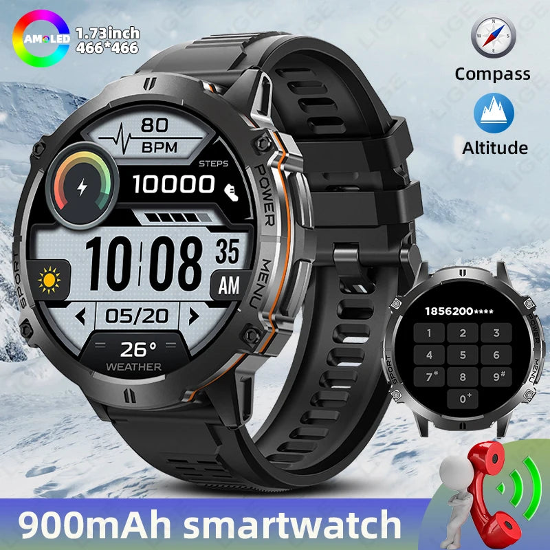 LIGE Orologio Smartwatch Uomo Con Display AMOLED Altimetro Barometro Bussola Batteria 900mAh Ultra Lunga Durata Sportivo