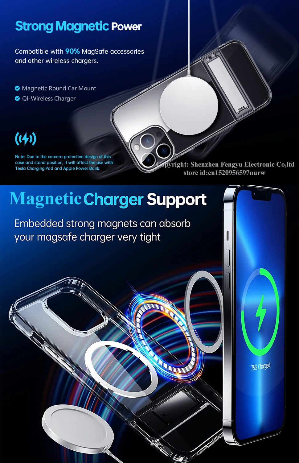 Custodia Magnetica Cristallina Con Cavalletto Per iPhone 12 Mini 13 Mini 15 Pro Max 16 17 Pro Max Con Supporto