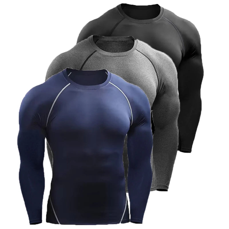 Maglietta Compressiva Uomo A Maniche Lunghe Per Allenamento Elasticizzata Palestra Fitness