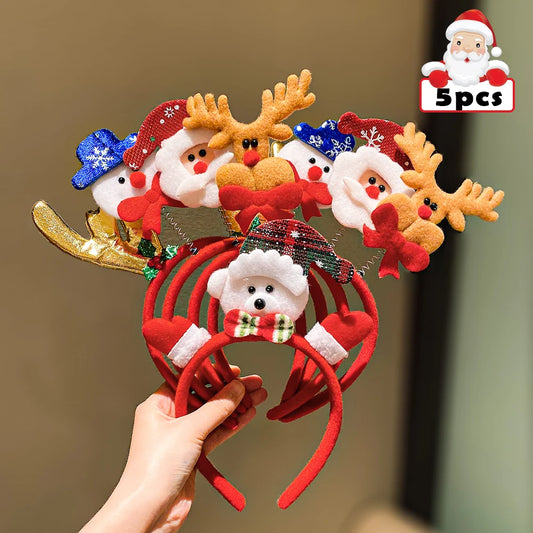Set di fasce per capelli con elementi natalizi da 5 pezzi - Pupazzo di neve Renna Babbo Natale Design Accessori per capelli alla moda per Capodanno per ragazze carine