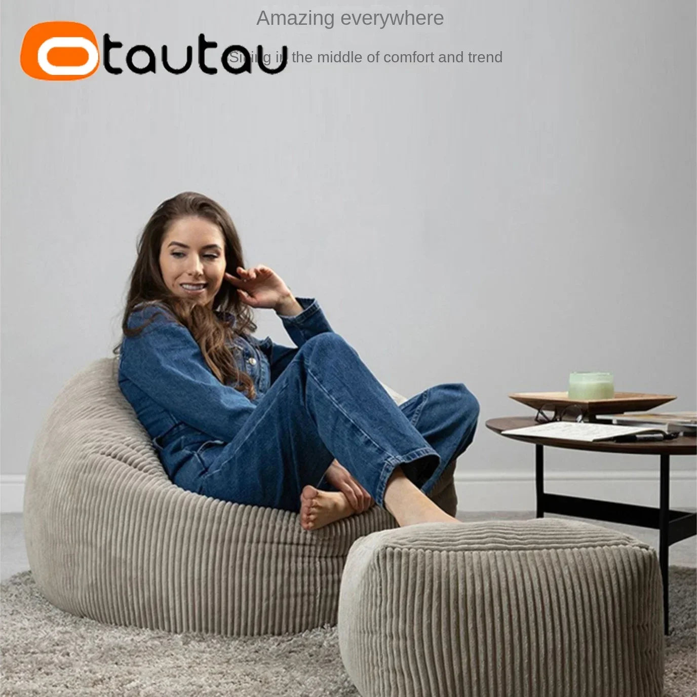 Otautau Pouf In Velluto A Coste Senza Riempitivo Pavimento Beanbag Sedia Lettino Ottomano Mobili Senza Telaio DD025