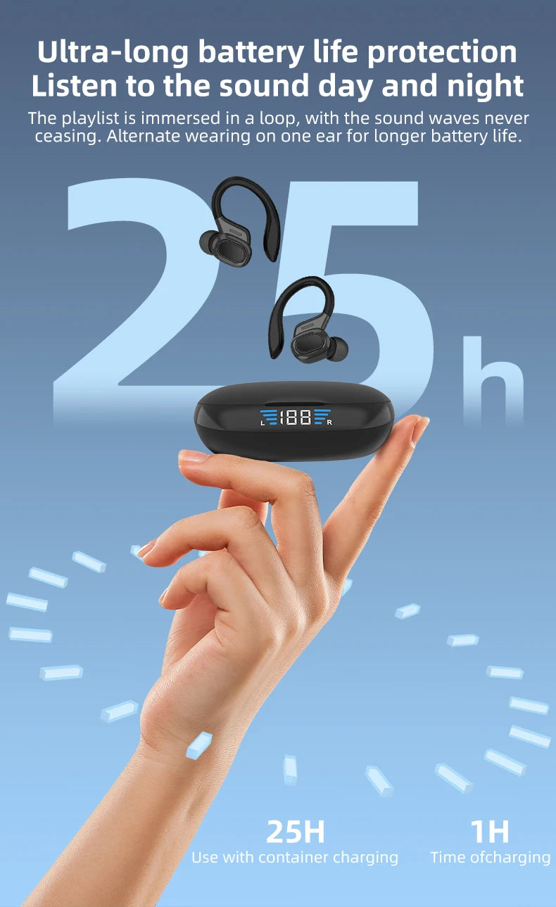 Otemkay SP16 Auricolari Wireless Sportivi Con Ganci Per Orecchie, Audio Dinamico, Microfono Integrato, Ideali Per Corsa