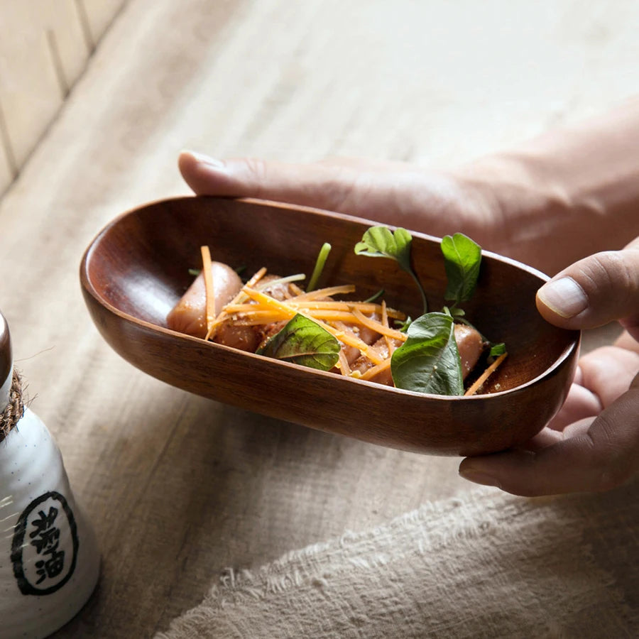 Ciotola a Forma di Barca in Legno Artigianale per Frutta Insalata o Snack Piatto Decorativo da Tavolo e Portaoggetti