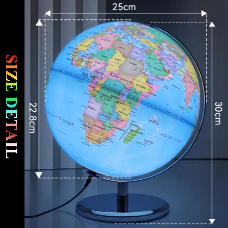 Globo Diametro 25 Cm Mondo Inglese Stampa HD 360 Gradi Per Insegnamento Degli Studenti Lampada Scrivania Led Metallo ABS