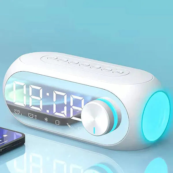 Sveglia Radio FM Con Altoparlante Bluetooth Subwoofer Portatile Con Lampada Integrata E Suono Wireless