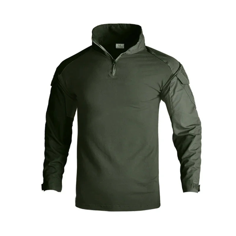 Camicie Tattiche Esterno A Maniche Lunghe Con Cerniera Quarter Zip Ripstop Cotone Resistente Camouflage Per Airsoft Uomo