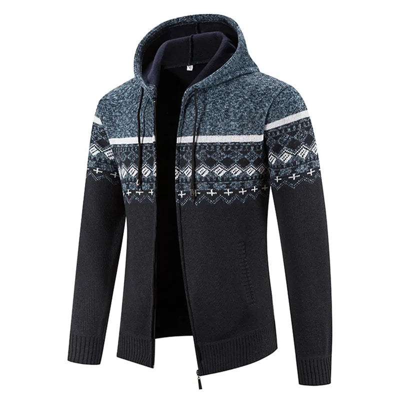 Maglione Invernale Da Uomo In Pile Con Cappuccio Cardigan Caldo Con Cerniera Lavorato A Maglia