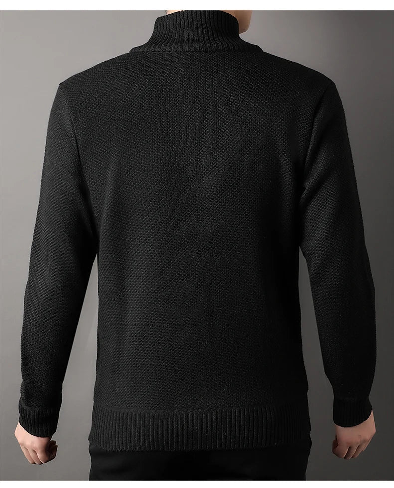 Maglione Lavorato A Maglia Con Colletto Rialzato Da Uomo Autunno Inverno Cardigan Slim In Tinta Unita Coreana