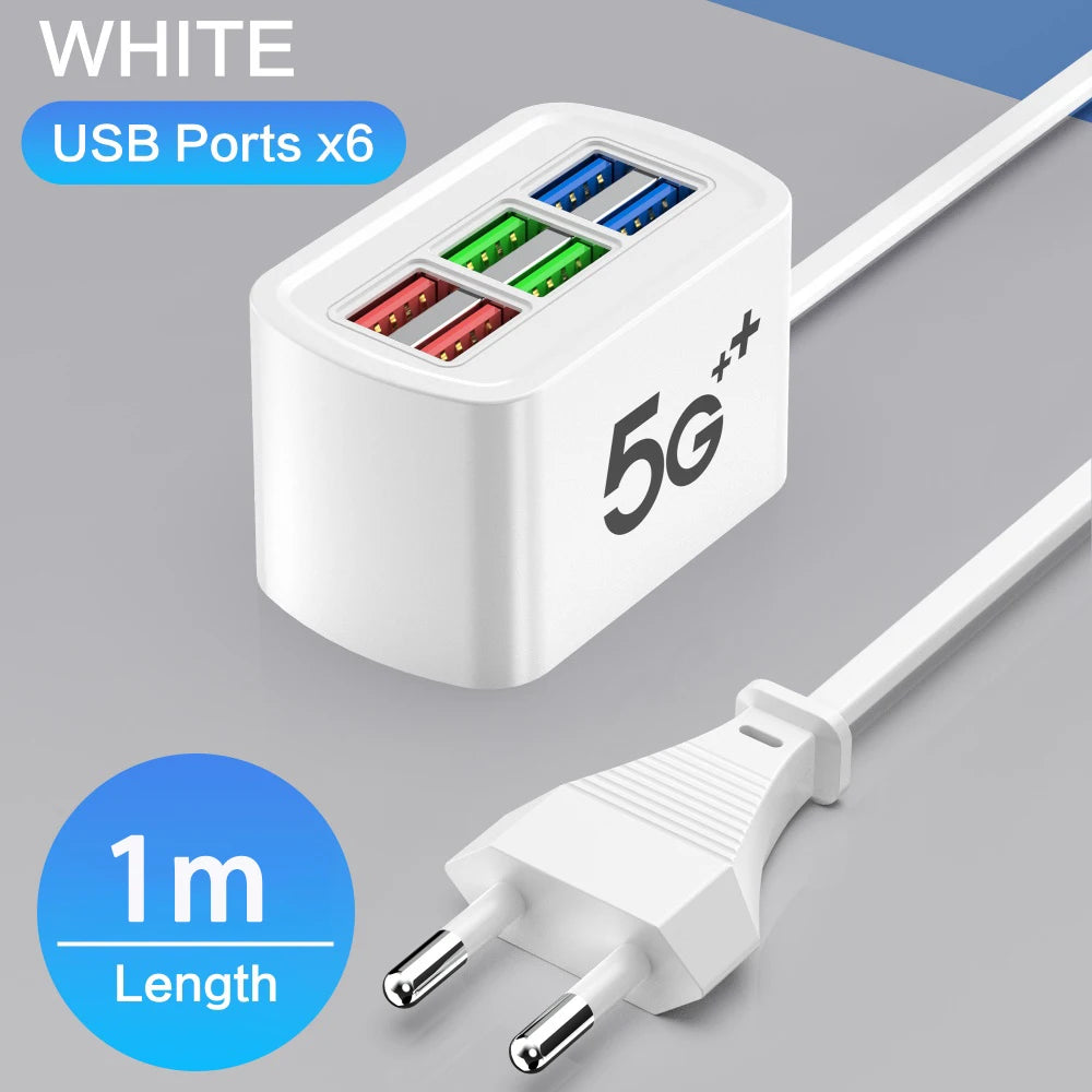Caricatore USB Veloce 6 In 1 Stazione Ricarica Da Tavolo Con Cavo Da 1 M Hub USB Integrato Compatibile iPhone