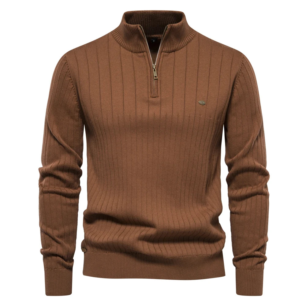 Maglione Uomo Cotone Con Cerniera Autunno Inverno Colletto Coreano Alta Qualità Caldo
