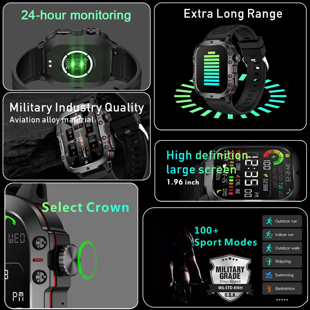Orologio Fitness Con Schermo Da 1,96 Pollici 3ATM Chiamate Bluetooth Impermeabile Frequenza Cardiaca