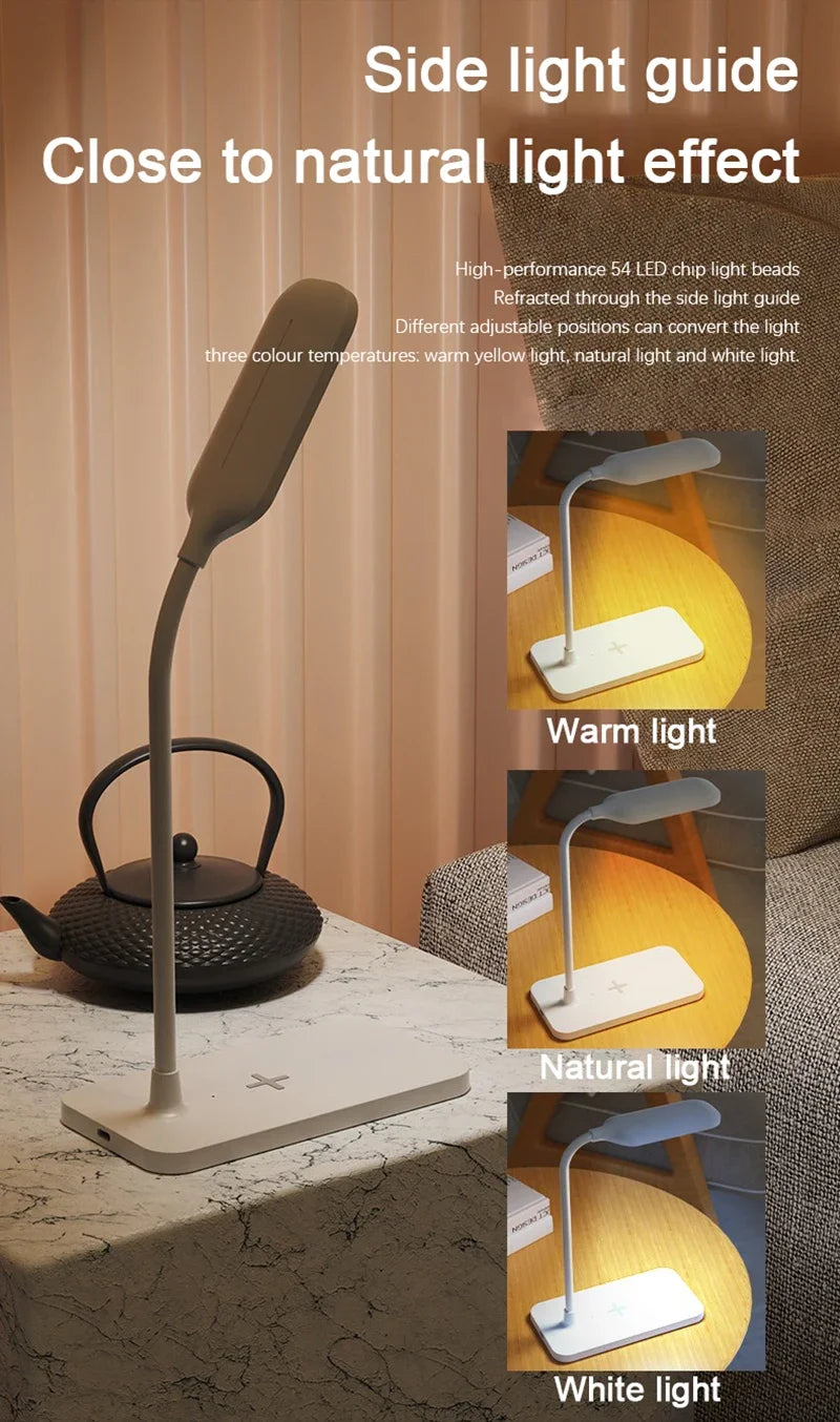 Lampada Da Scrivania LED Con Ricarica Wireless E Porta USB Dimmerabile Touch Luce Notturna Per Lettura E Giochi A Casa
