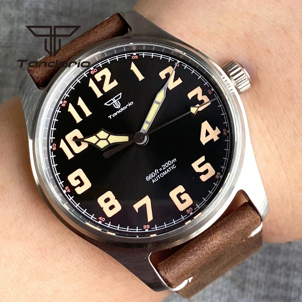 Orologio Diver Automatico Uomo Tandorio 39mm 20BAR Corona a Vite Vetro Zaffiro AR Lume Verde
