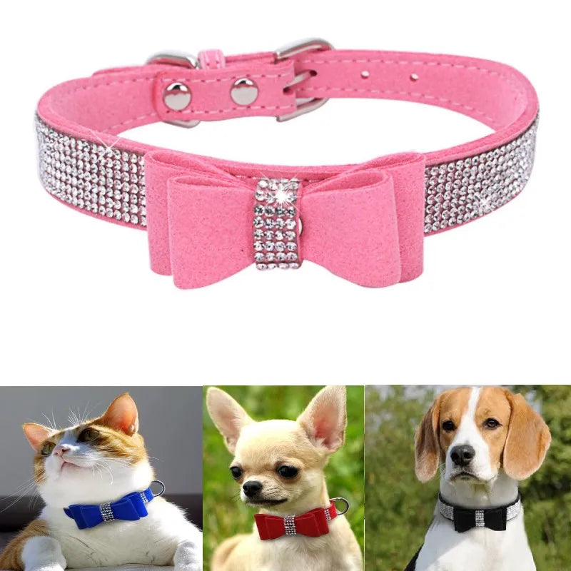 Guinzaglio Per Collare In Pelle Di Velluto Con Strass Bling E Decorazione Farfalla Accessori Di Moda