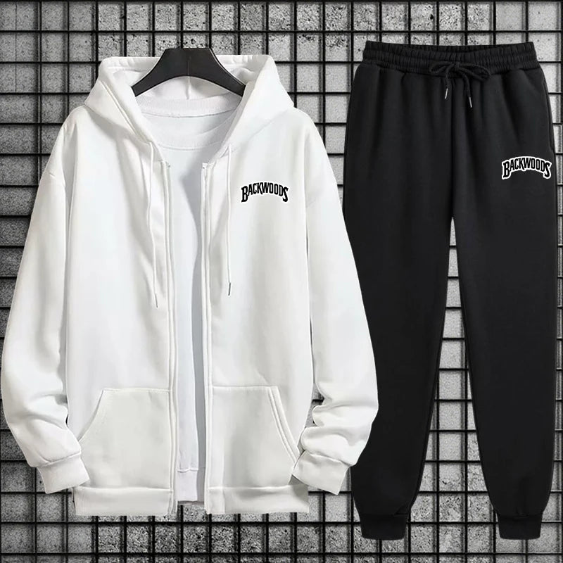 Tuta Sportiva Uomo Primavera 2026 Completo Casual Semplice e Alla Moda con Felpa Cappuccio Zip Singola Pantaloni Jogger