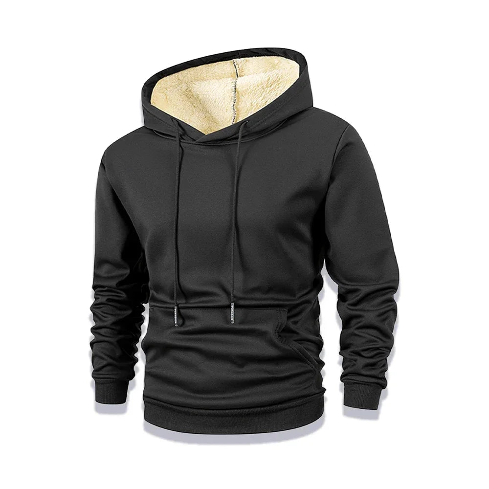 Uomo Felpa Termica Inverno Con Cappuccio Foderata In Pile Caldo Spesso Girocollo Solido Top Abbigliamento Streetwear