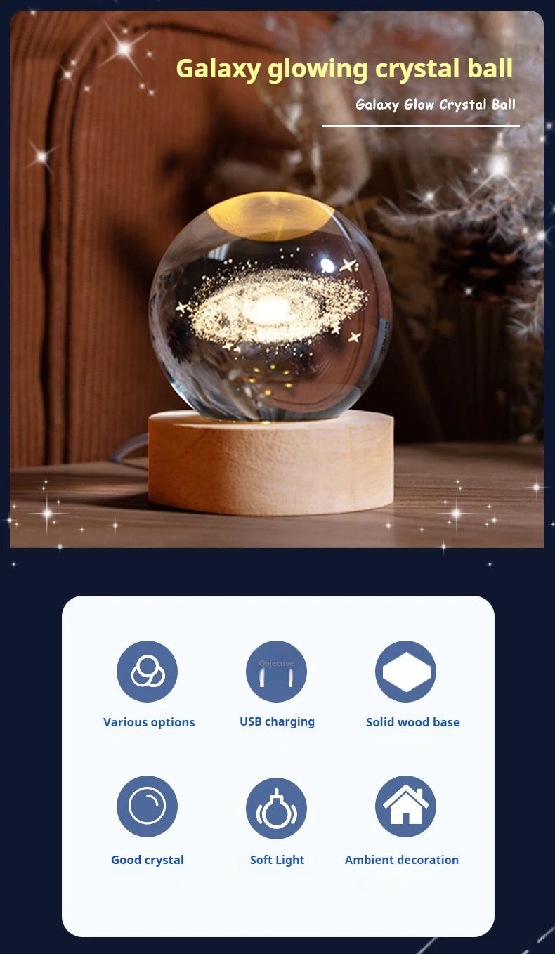 Globo Di Cristallo 6 cm Led Decorazione Astronomia Sistema Solare Pianeti Luna Per Appassionati Universo