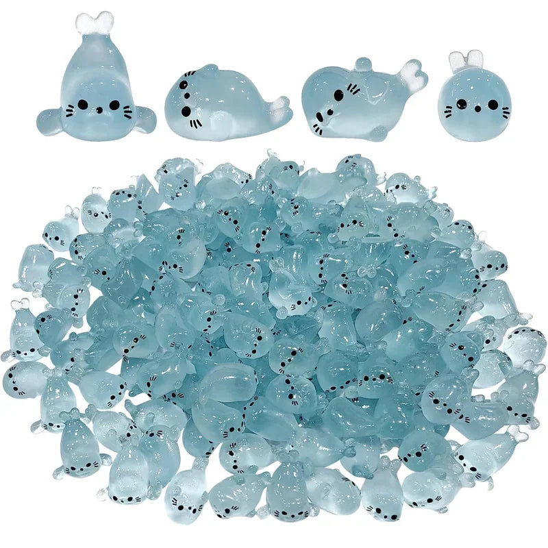 10/20 pezzi mini figurine sigillo che si illuminano al buio, miniature di animali marini in resina, 4 stili per forniture artigianali per la decorazione della casa fai da te
