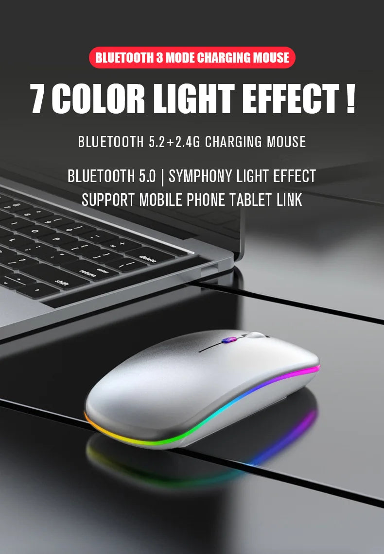 Mouse Wireless Bluetooth Ricaricabile USB RGB 1600 DPI 2,4 GHz Per PC Laptop Tablet MacBook Gaming