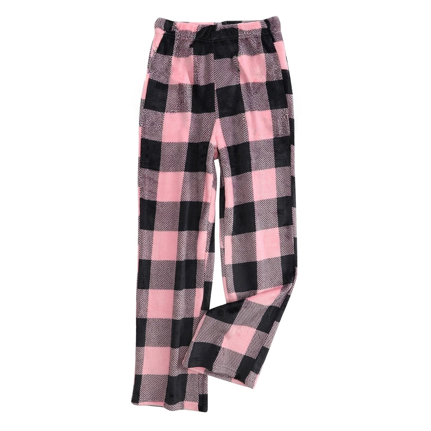 Pantaloni Del Pigiama Da Donna Con Vita Elastica E Scozzesi In Pile Morbidi Con Tasche Peluche