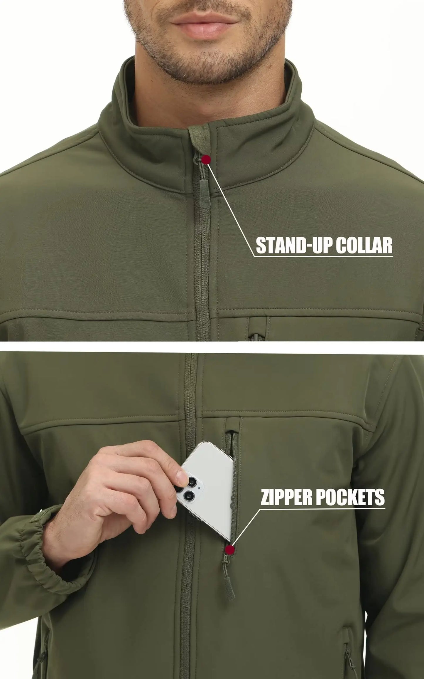 TACVASEN fodera in pile impermeabile giacca a vento giacche da lavoro invernali da uomo tasca con cerniera cappotti Casual capispalla con Zip intera top