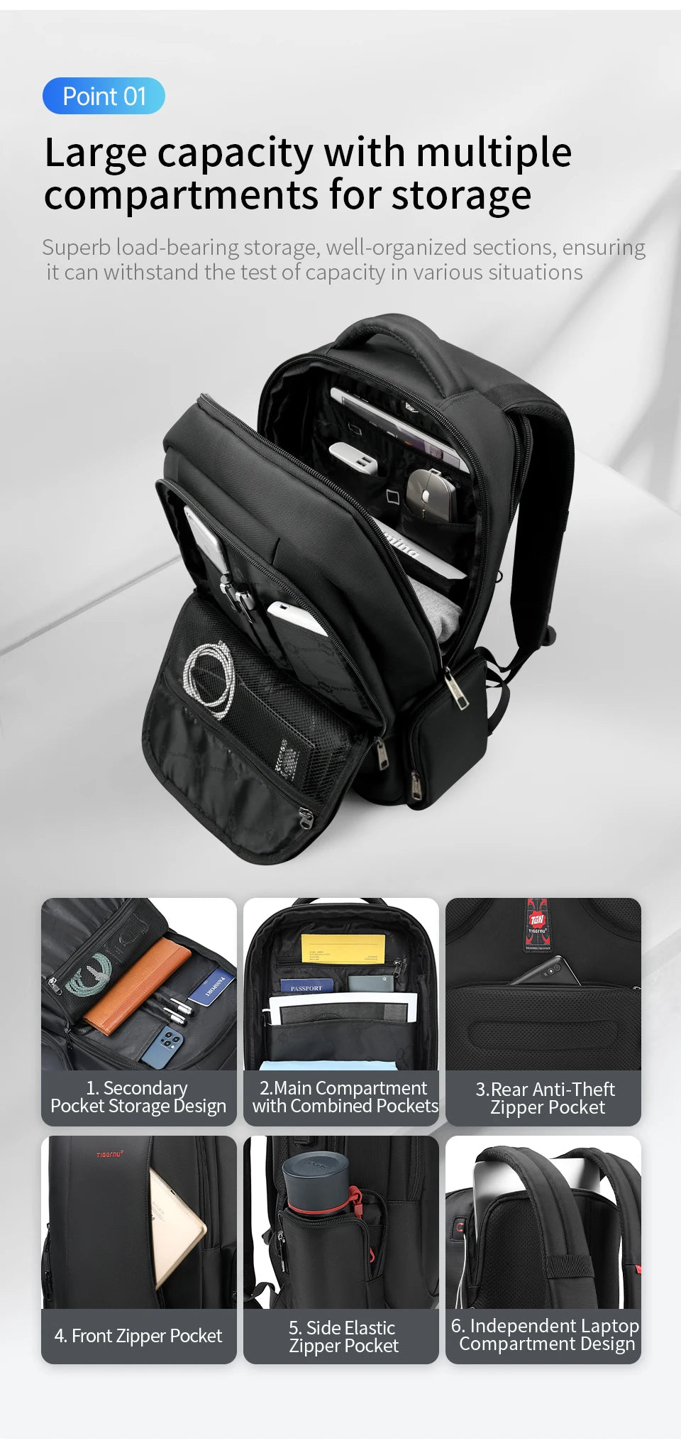 Tigernu Zaino Da Uomo In Nylon 14 15.6 17.3 Pollici Per Laptop Zaino Da Scuola E Viaggio