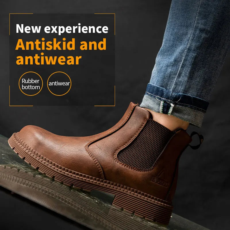 Scarpe Da Lavoro Antinfortunistiche Resistenti All Acqua Uomo Stivali In Pelle Con Testa In Acciaio Marrone