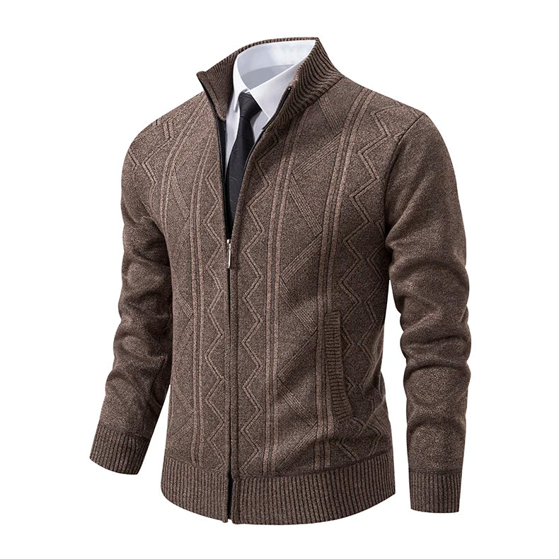 Giacca Ispessita Uomo Autunno Inverno Calda Linea Tendenza Colletto Mandarino Cardigan Lavorato A Maglia Cappotto