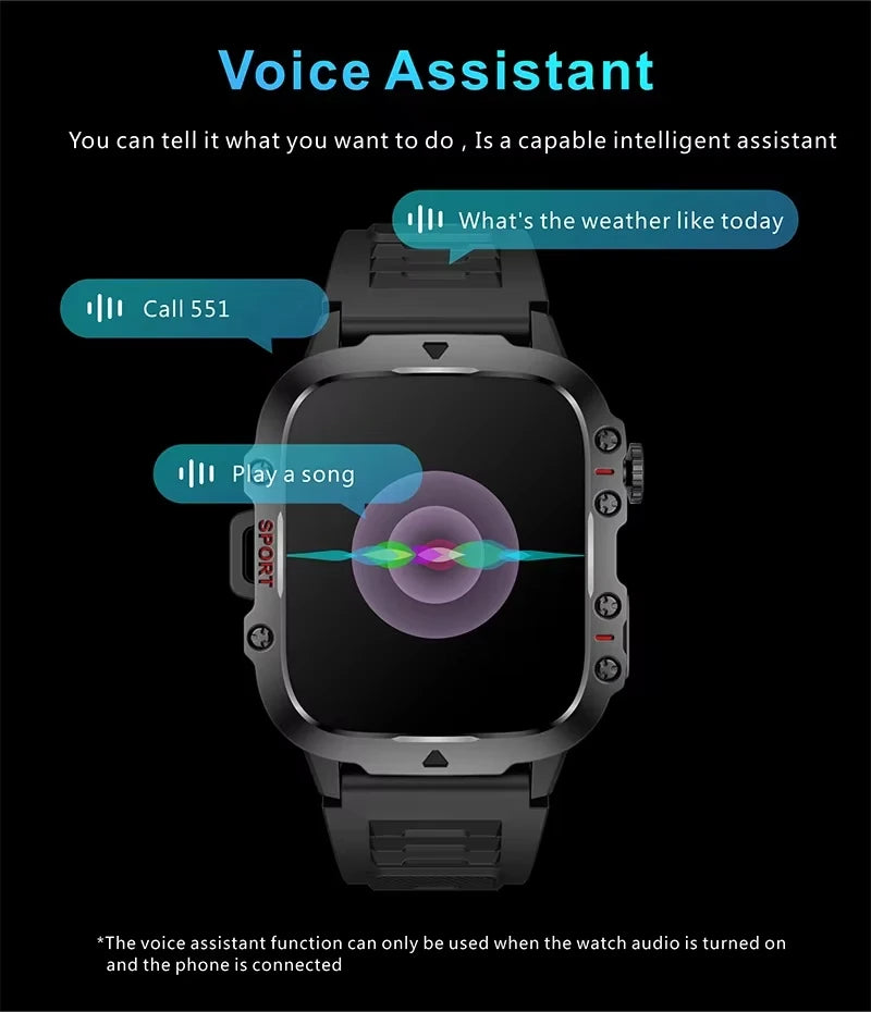 LAXASFIT Orologio Militare Da Uomo Smartwatch Con Schermo Touch HD Da 2.01 Pollici Chiamata Vocale Bluetooth