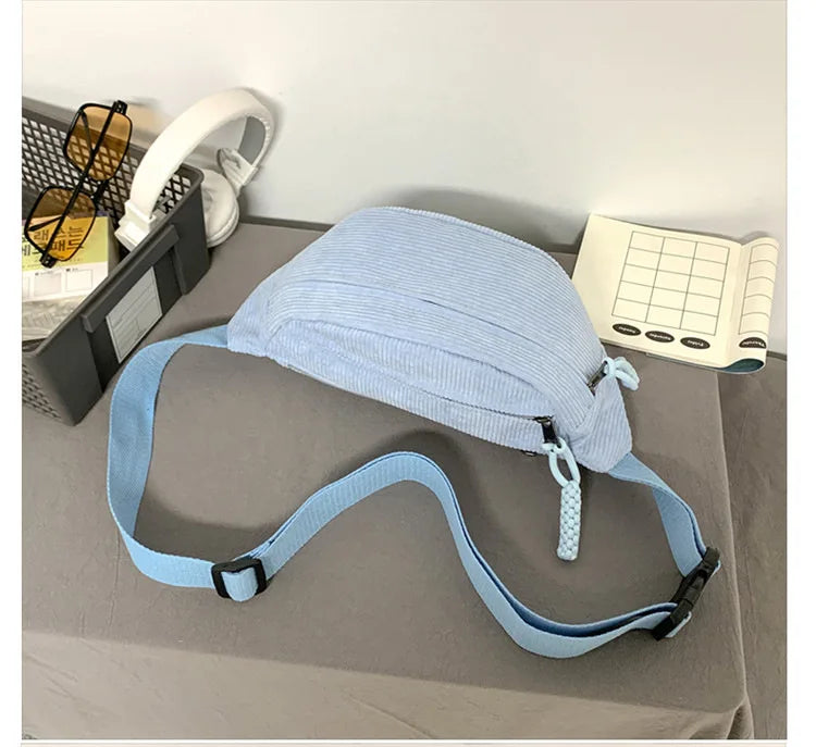Marsupio Da Donna In Velluto A Coste Grande Capacità Borsa Da Petto Stile Street Tracolla E Cintura Casuale