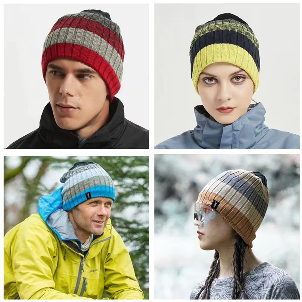 Cappello Cuffia Unisex Con Etichetta JZML Berretto Casual A Strisce Colorate Lavorato A Maglia Invernale