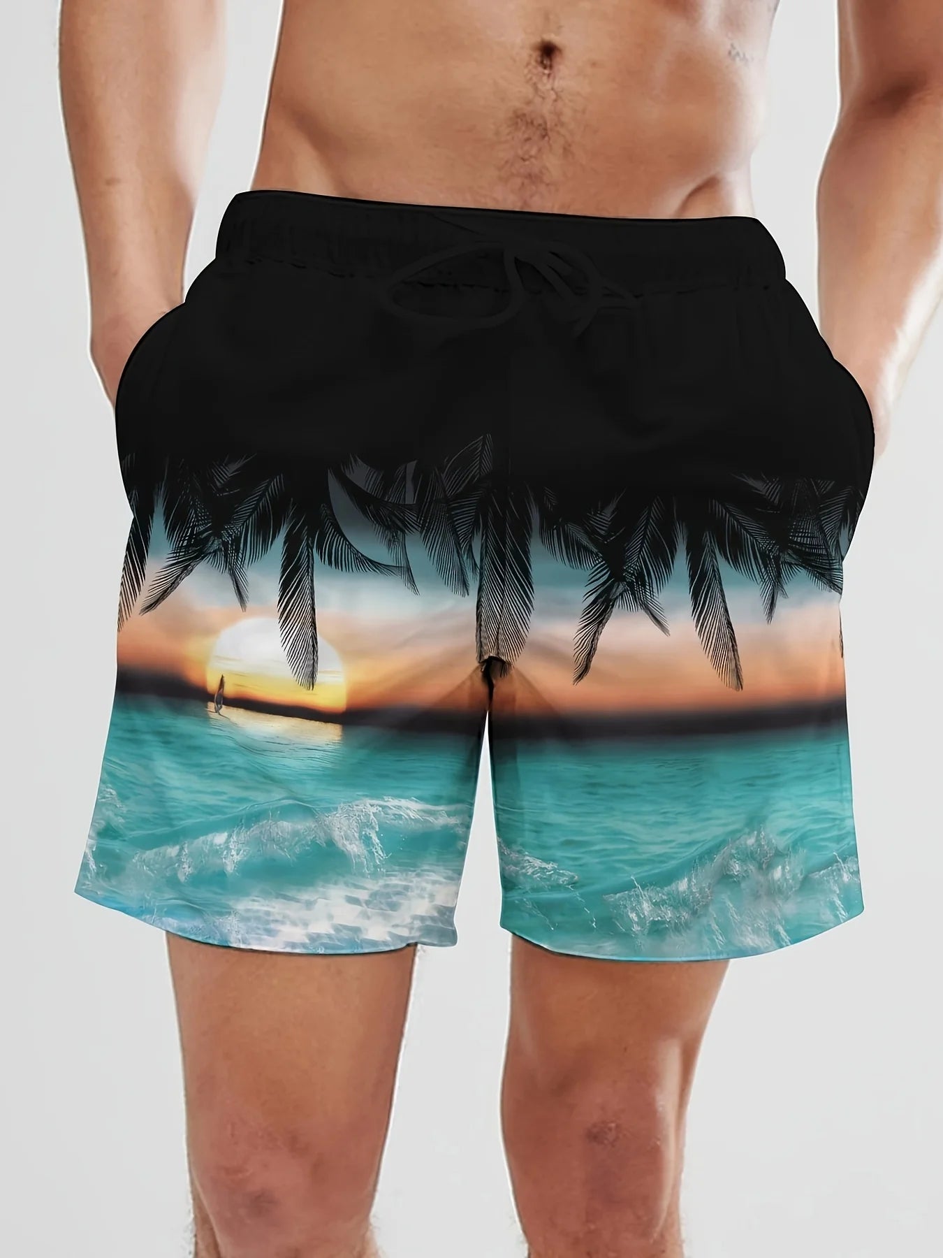 Costume Da Bagno Hawaiano Da Uomo Stampa Palme Sfumate 3D Ad Asciugatura Rapida Spiaggia All Aperto