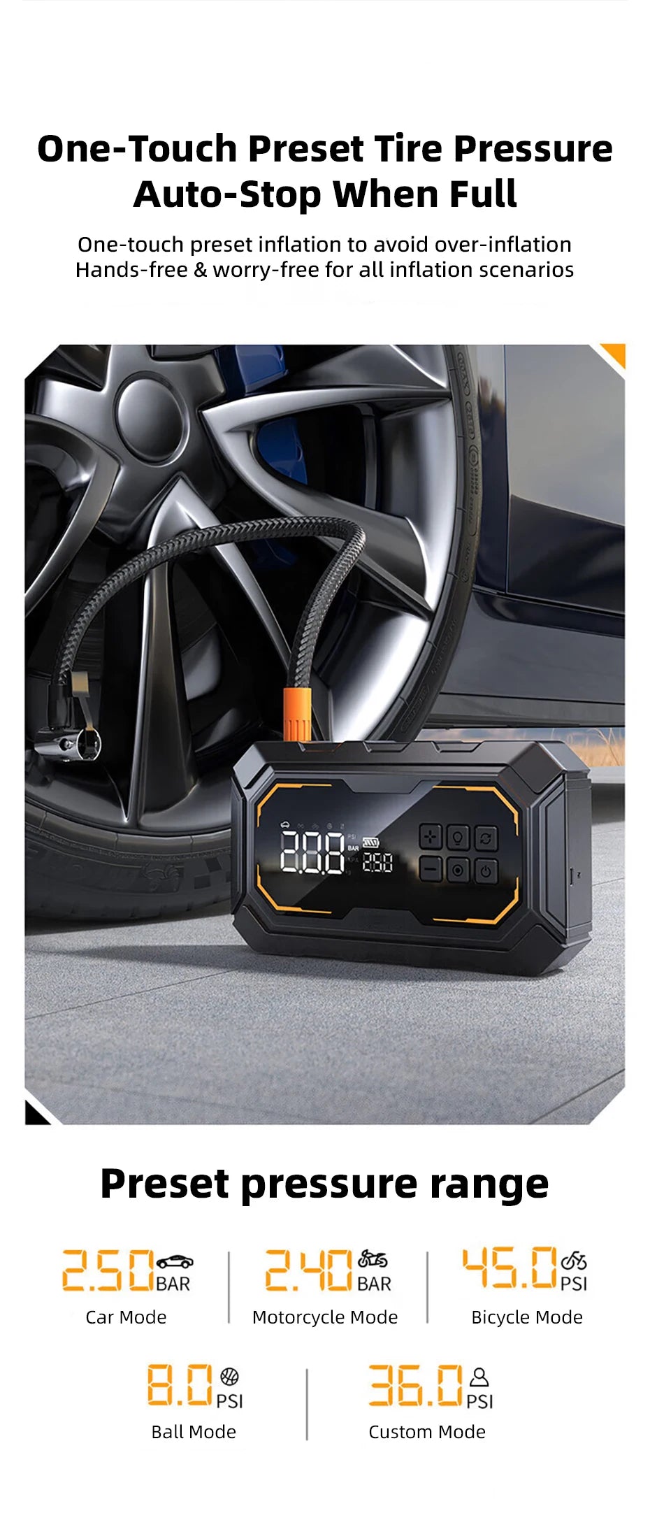 Avviatore Emergenza 4 In 1 Auto Con Compressore 150 PSI Gonfiatore Pneumatici Power Bank 12V Torcia LED 6000mAh