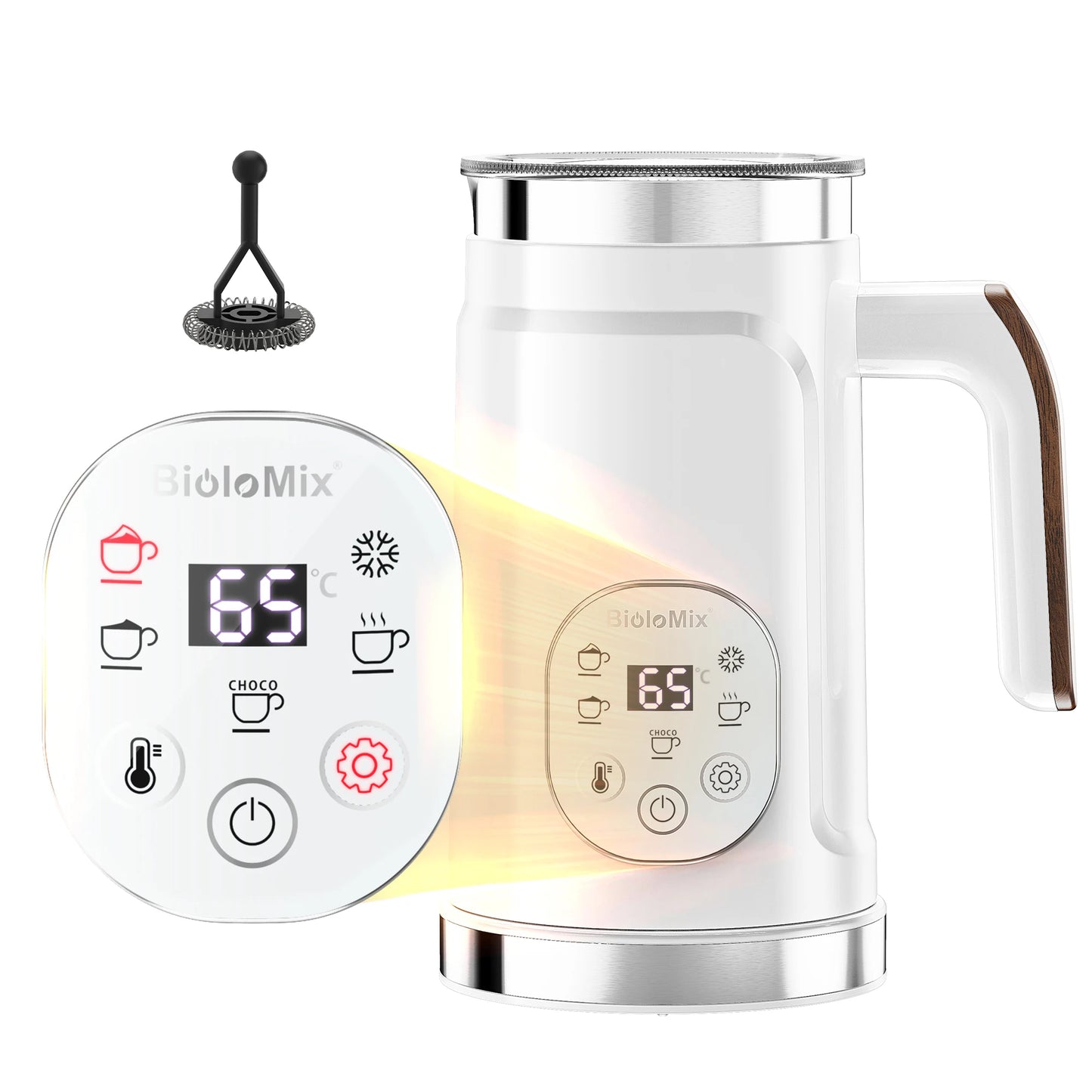 Biolomix Montalatte Intelligente 5 in 1 con Display Touch LED Schiuma Calda e Fredda per Caffè e Latte