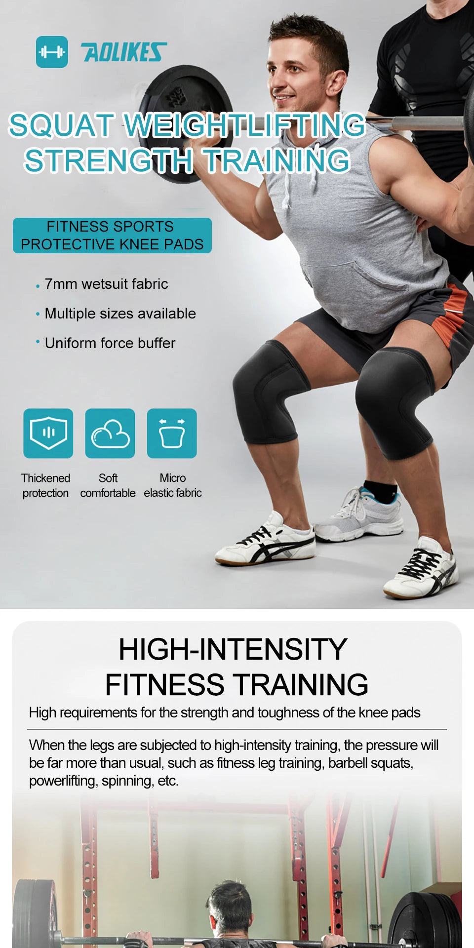 Ginocchiere Neoprene 7 Mm Aolikes Stabilità Protezione Comfort Sollevamento Pesi CrossFit Per Atleti