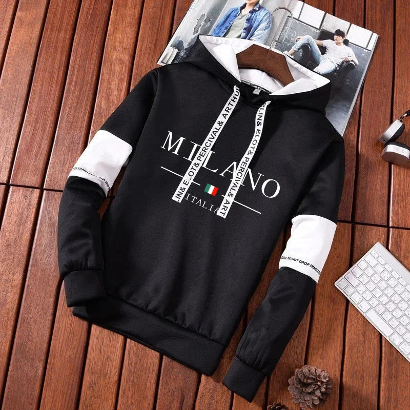 Tuta Da Uomo Monopezzo Con Cappuccio Stampa Casual Nero Bianco Abbigliamento Sportivo Autunno Inverno