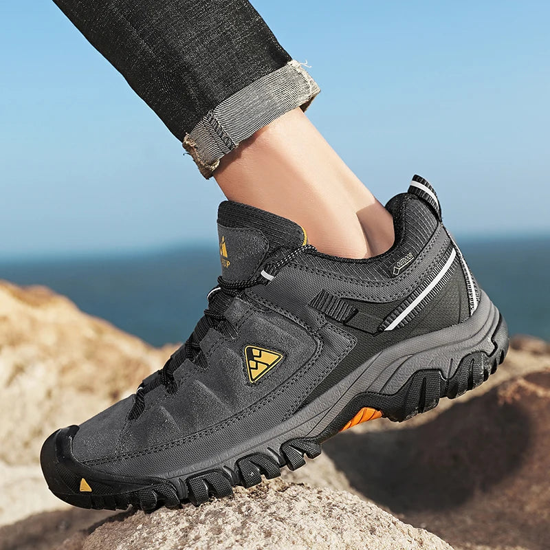 HikeUp Scarpe Da Trekking Da Uomo In Pelle Resistente Di Alta Qualità Con Suola In Gomma E Presa Di Fabbrica Per Esterni