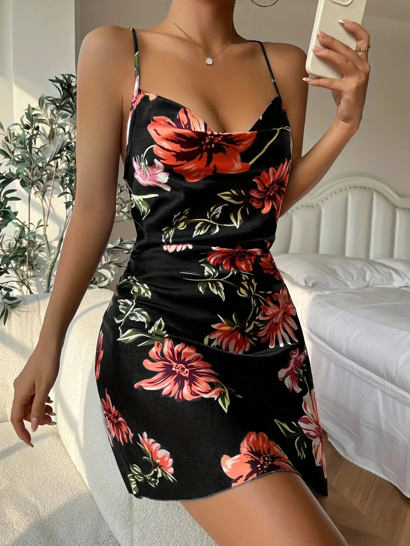 Abito Sottoveste Estivo Midi Traspirante Per Donne Con Spalline Sottili E Spacco Retro Effetto Seta Ghiaccio