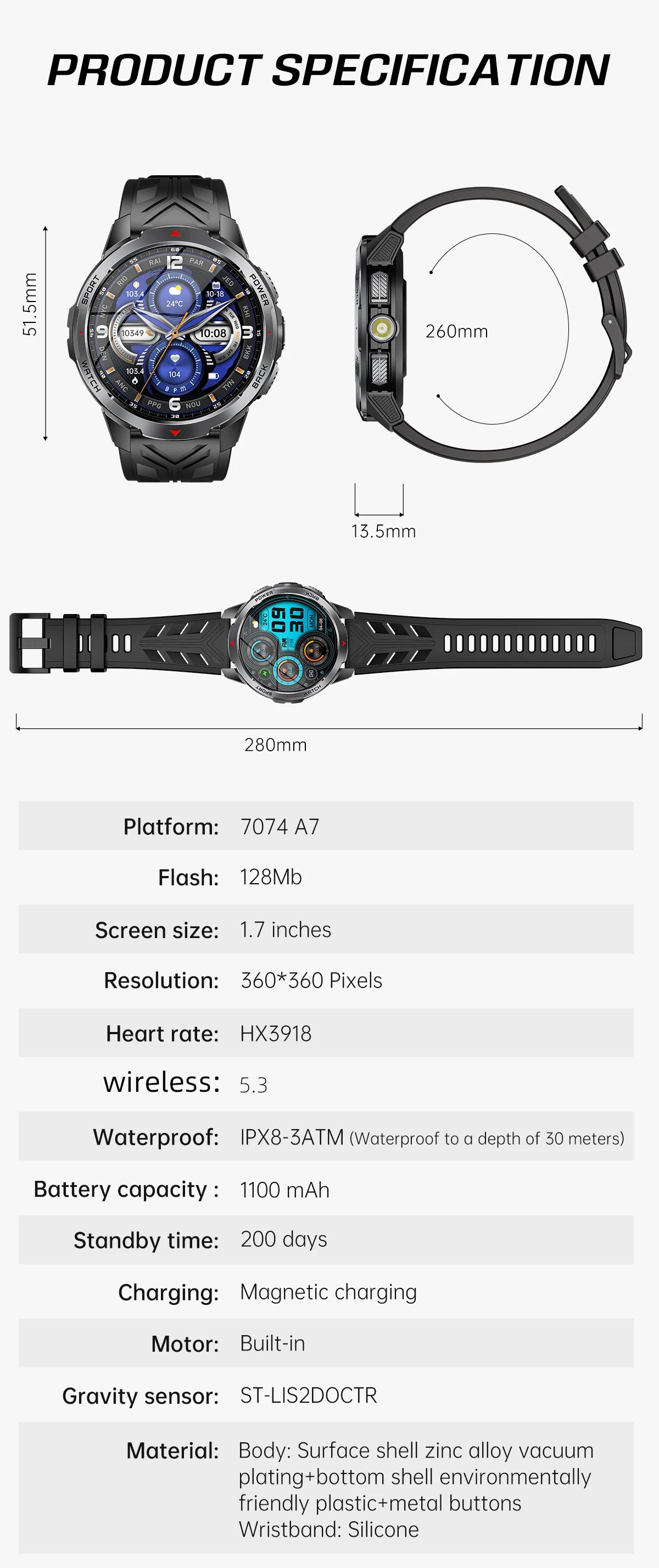 LIGE Smartwatch Da Uomo Bluetooth Chiamata Impermeabile 3ATM Batteria 1100mAh Bussola Esterna Per Sport Fitness