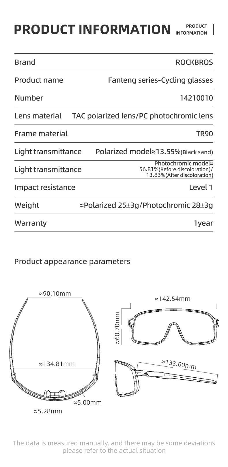 Rockbros Occhiali Da Ciclismo Unisex Polarizzati Fotocromatici Da Sole Con Montatura Grande UV400 E Due Lenti