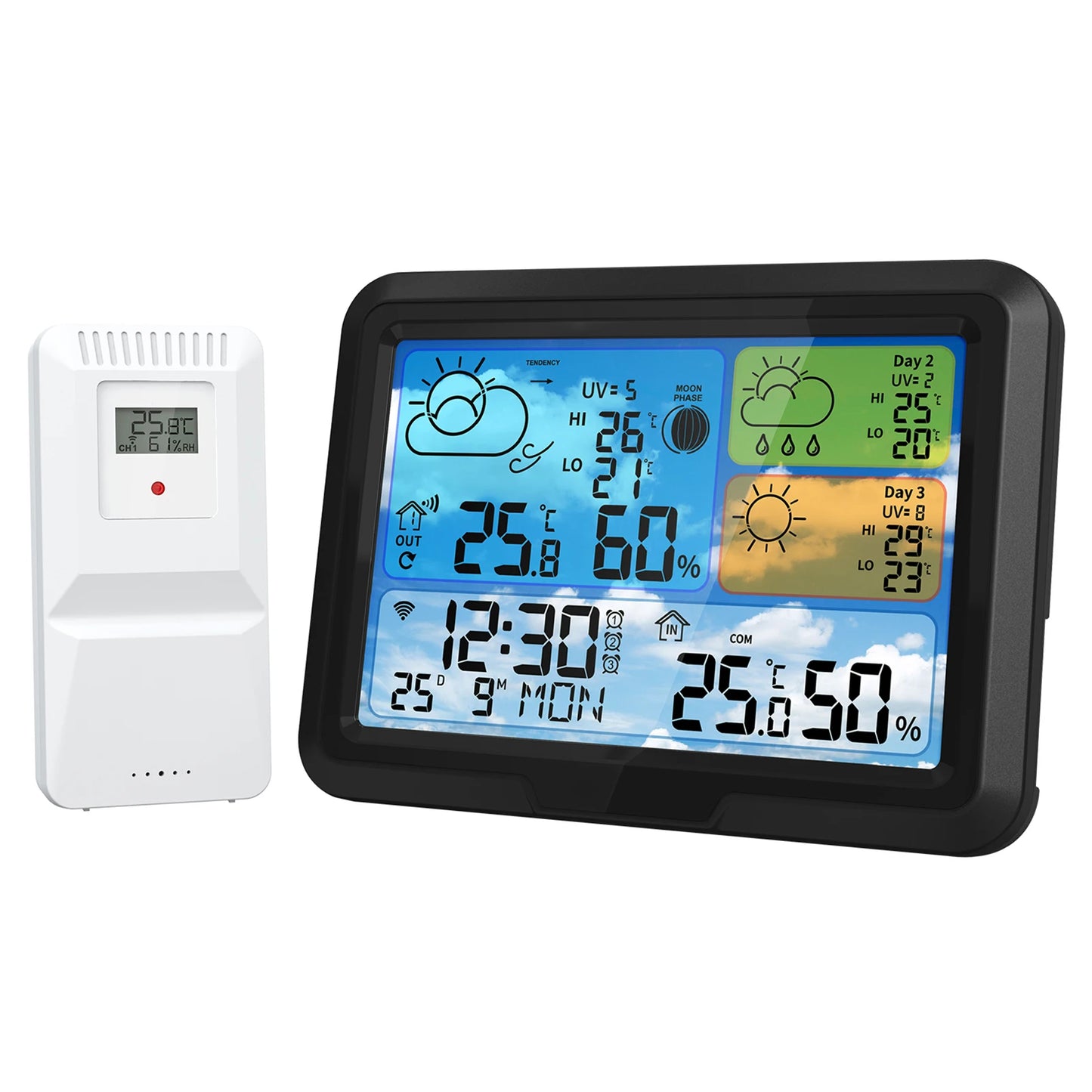 Stazione Meteorologica Multifunzionale Con Sveglia Termometro Igrometro Digitale Schermo Tattile Esterno Wireless