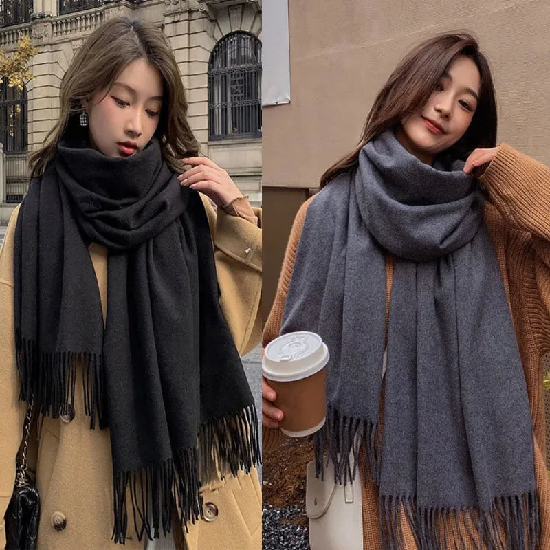Sciarpa Nera In Lana E Cashmere Donna Calda E Morbida A Quadretti Inverno Autunno Dalla Forma Classica XWJ07