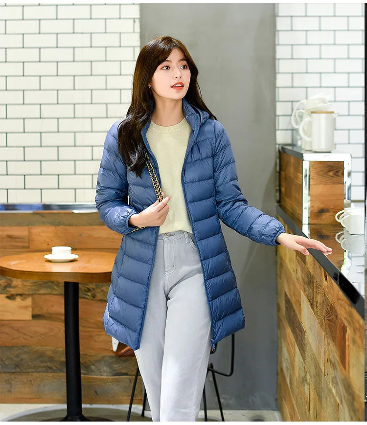 Piumino Leggero Da Donna Di Media Lunghezza Per Autunno Inverno 2025 Moda Semplice Temperamento Senza Cappuccio