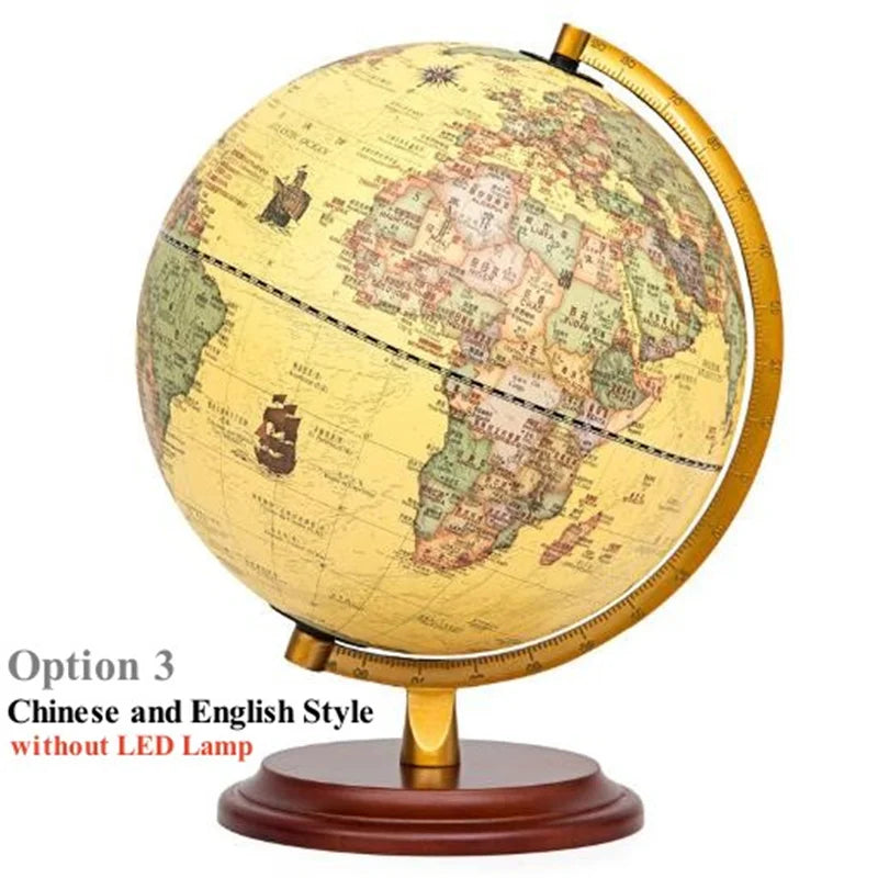 Globo Terrestre 20cm LED Con Base In Legno Di Sequoia Globo Del Mondo Inglese E Cinese HD Stampato 360 Gradi